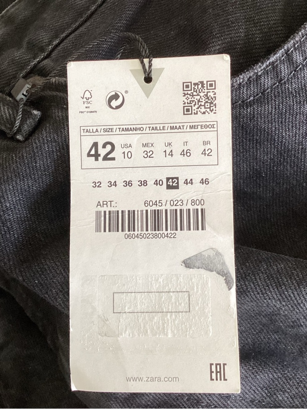 Zara Black Denim High-Rise Wide Leg Full Length Jeans Raw Hem Size 10 - Picture 13 of 13